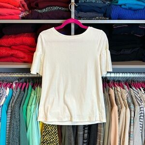 Loft ivory ruffled shirt sleeve velvet top size XS NWT​